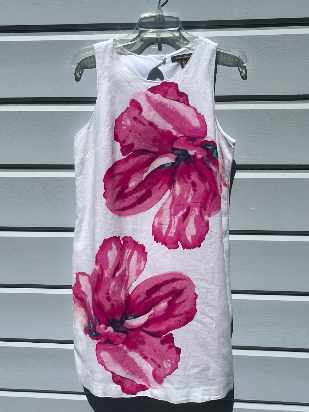 TOMMY BAHAMA Floral Linen Sleeveless Shift Dress with Fuchsia Pink Print Size S